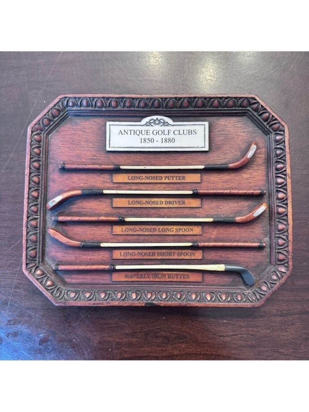 Antique Golf Club 1850-1880 Plaque with Miniature Clubs